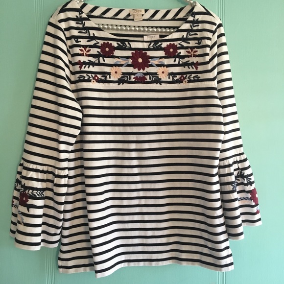 J. Crew factory embroidered striped top - Picture 2 of 7